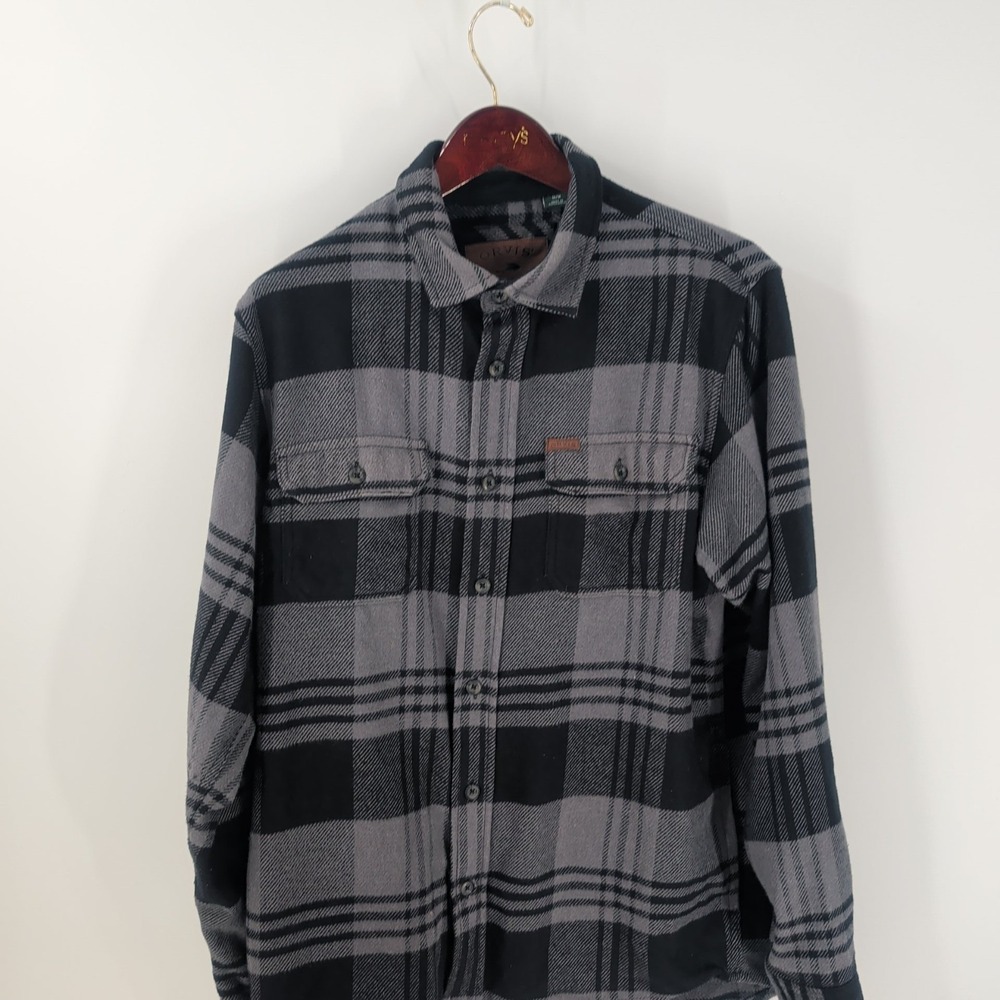 Vintage Orvis Long Sleeve Plaid Flannel Button Up Shirt Gray Black Size M